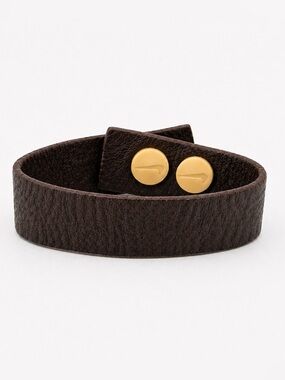 Y2K Nike Brown Leather Wrap Bracelet Snap Cuff Small Wrist Minimal